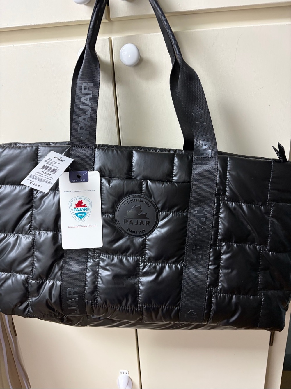 Pajar Black Quilted Logo Tote